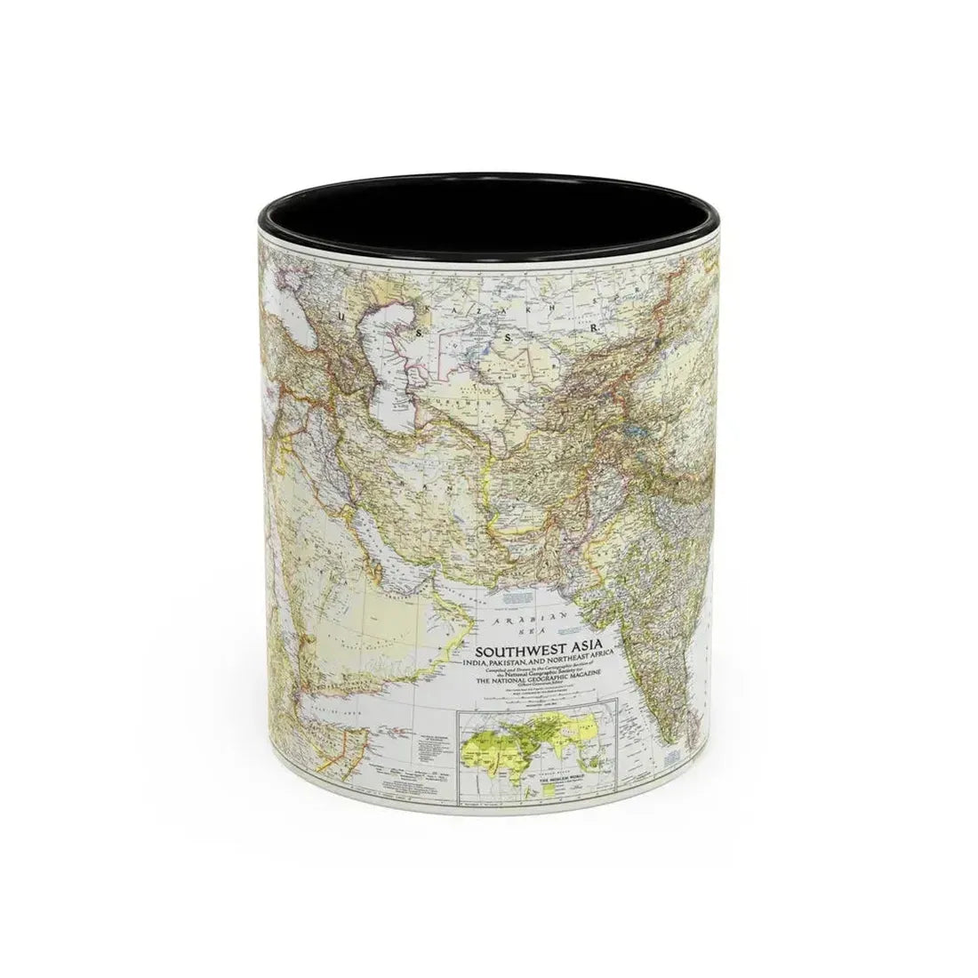 Asia - Southwest (1952) (Map) Accent Coffee Mug 11oz Black - Go Mug Yourself