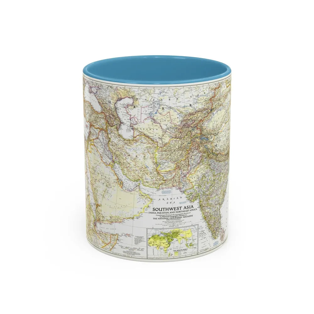 Asia - Southwest (1952) (Map) Accent Coffee Mug-11oz-Light Blue-Go Mug Yourself