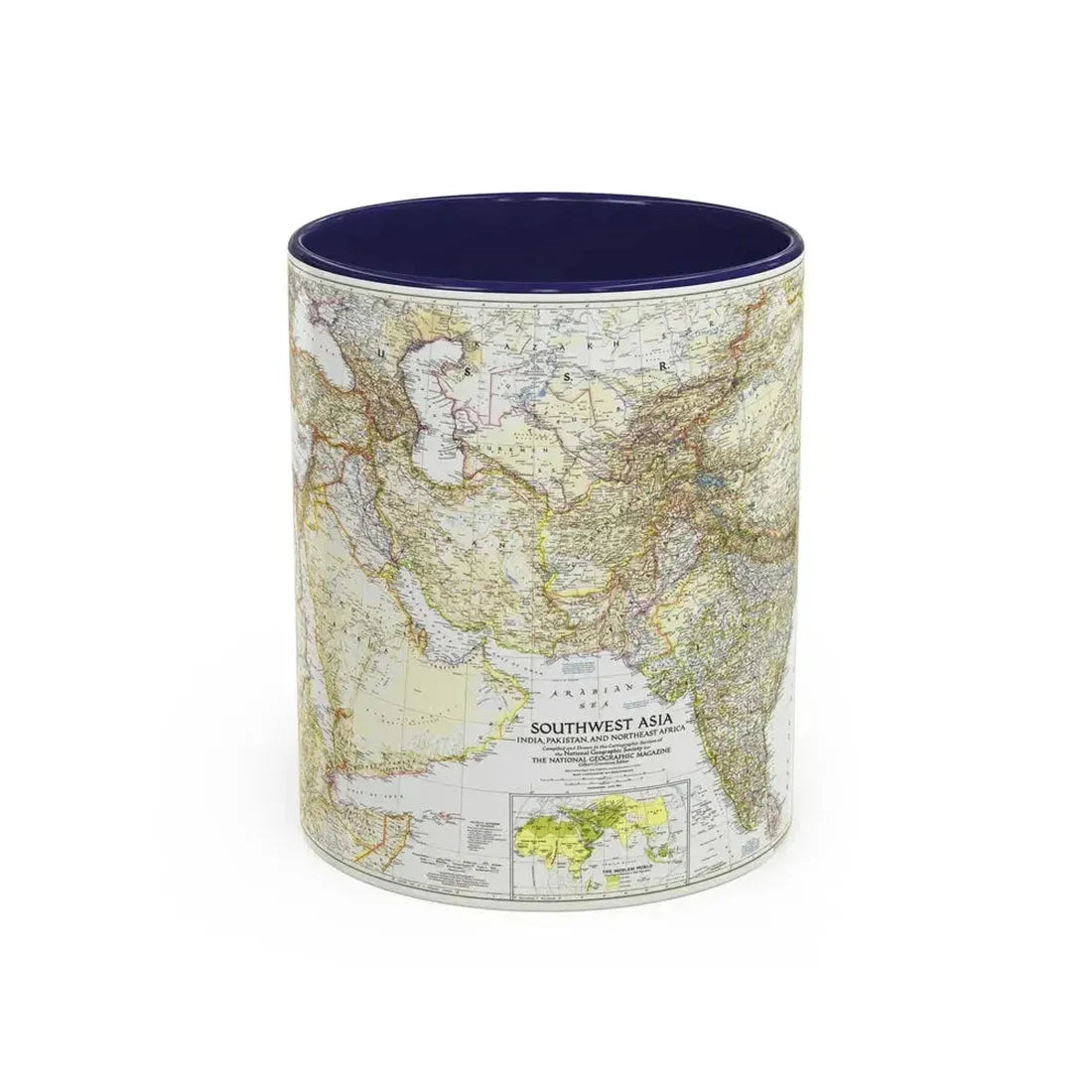 Asia - Southwest (1952) (Map) Accent Coffee Mug 11oz Navy - Go Mug Yourself