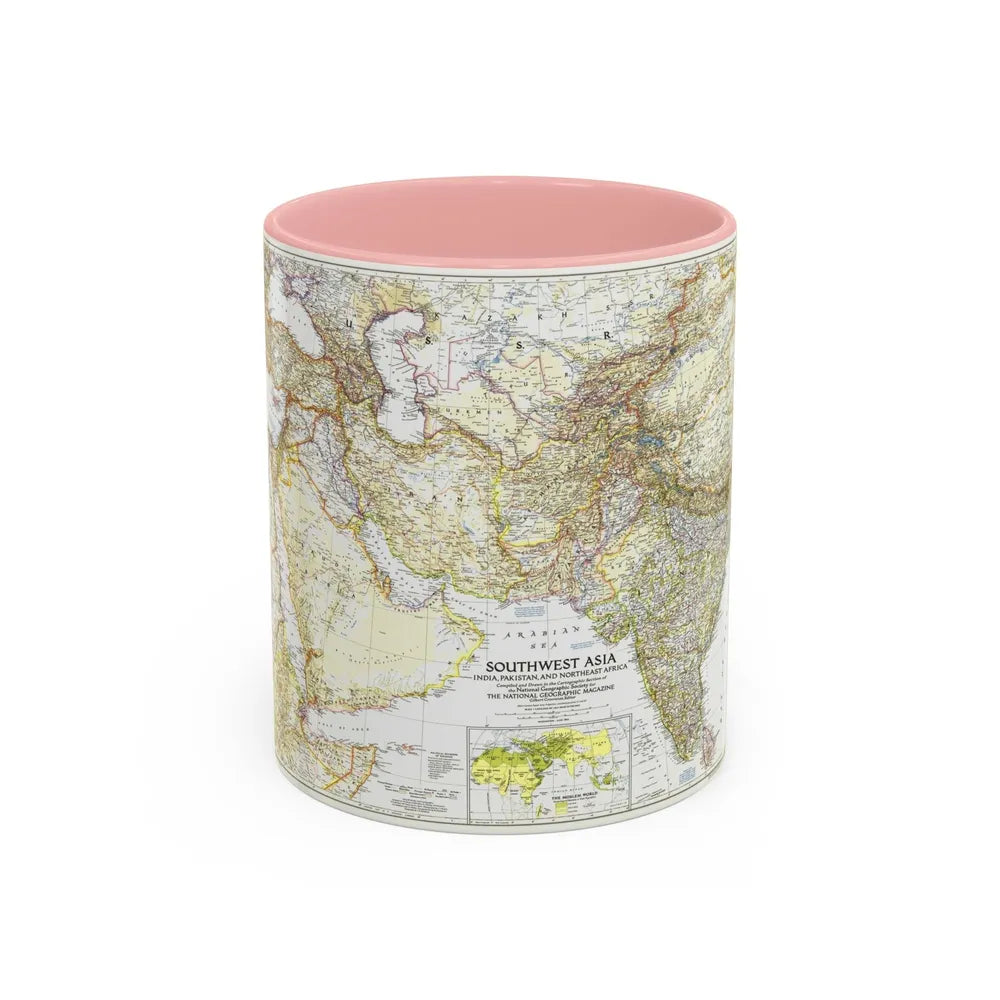 Asia - Southwest (1952) (Map) Accent Coffee Mug-11oz-Pink-Go Mug Yourself