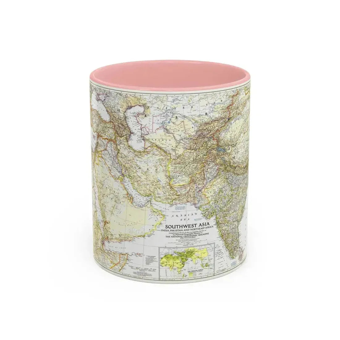 Asia - Southwest (1952) (Map) Accent Coffee Mug 11oz Pink - Go Mug Yourself