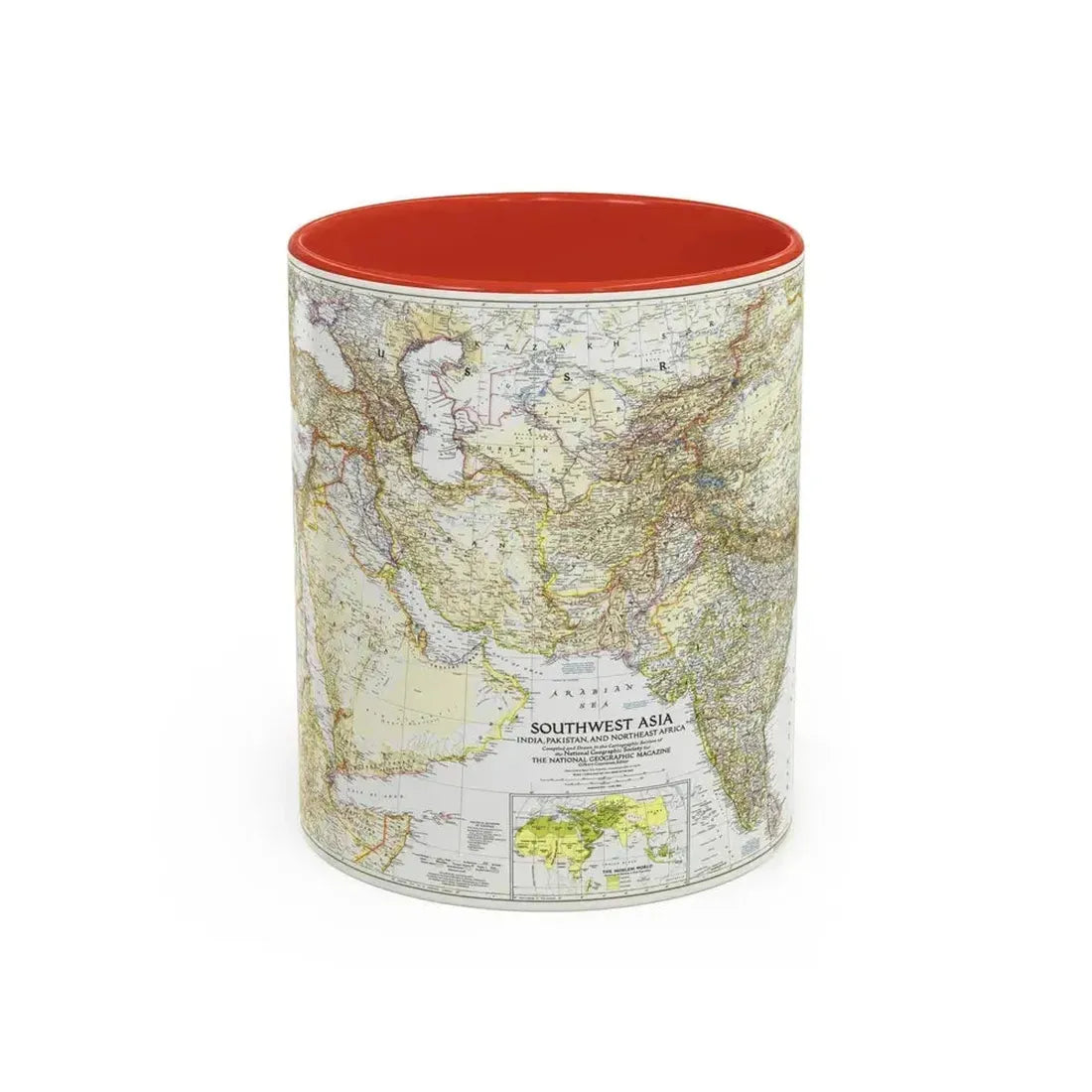 Asia - Southwest (1952) (Map) Accent Coffee Mug 11oz Red - Go Mug Yourself