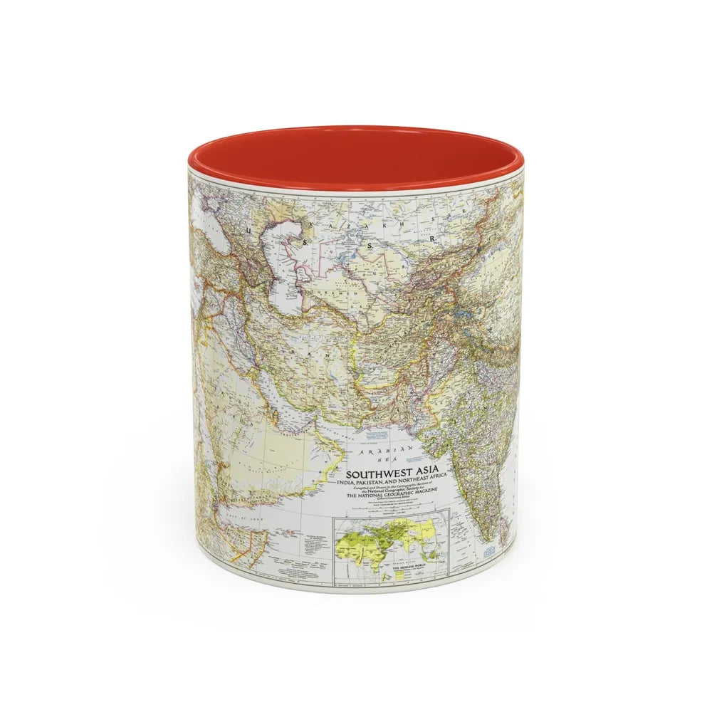 Asia - Southwest (1952) (Map) Accent Coffee Mug-11oz-Red-Go Mug Yourself