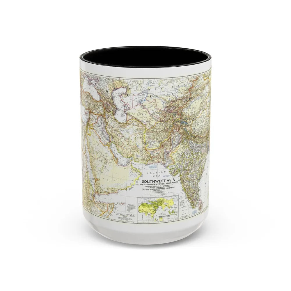 Asia - Southwest (1952) (Map) Accent Coffee Mug-15oz-Black-Go Mug Yourself