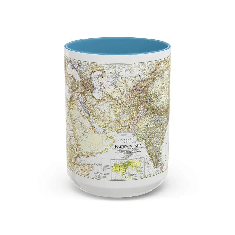 Asia - Southwest (1952) (Map) Accent Coffee Mug-15oz-Light Blue-Go Mug Yourself