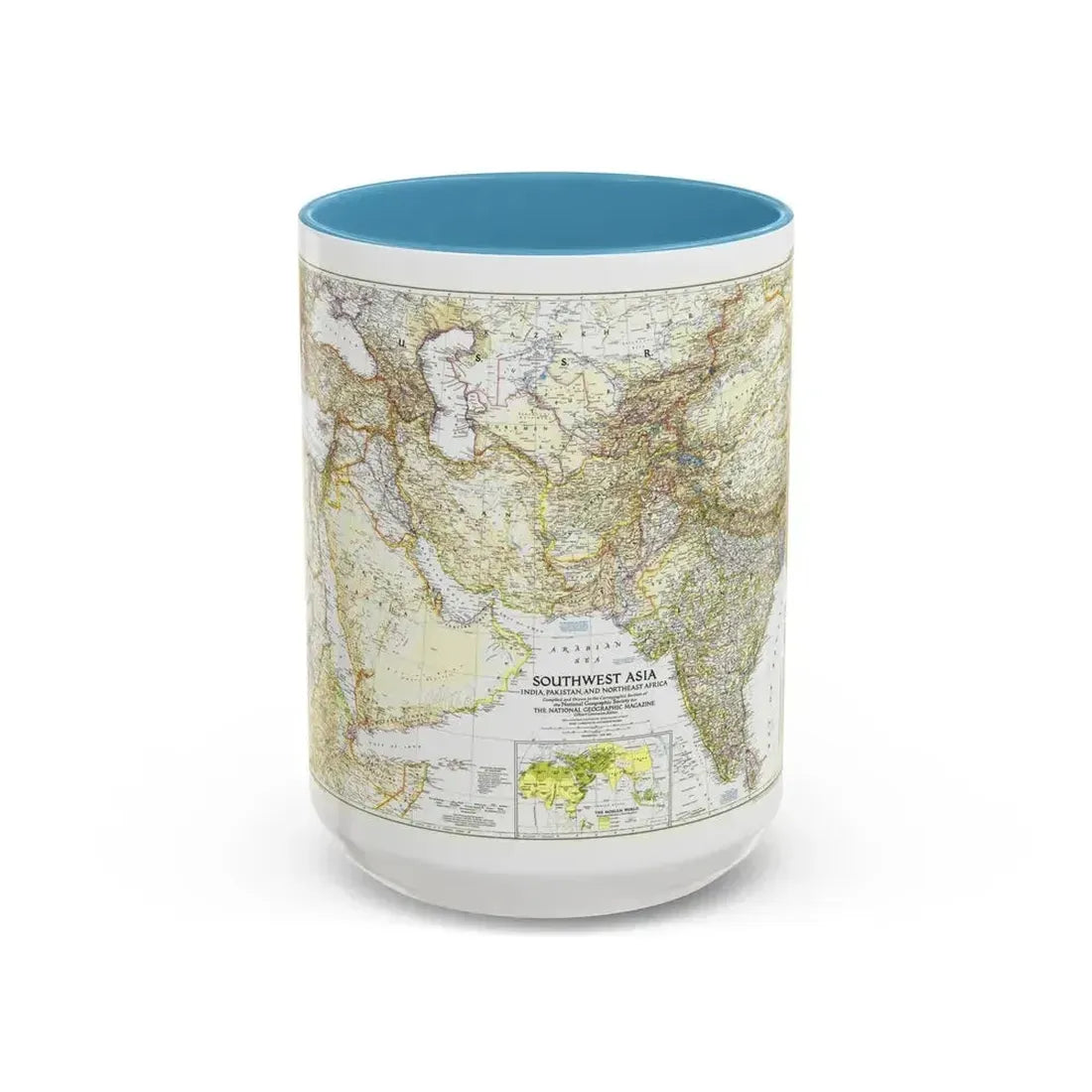Asia - Southwest (1952) (Map) Accent Coffee Mug 15oz Light Blue - Go Mug Yourself
