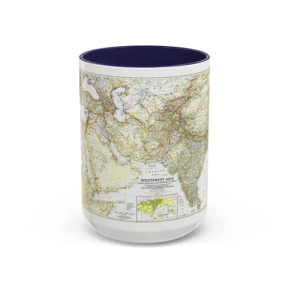 Asia - Southwest (1952) (Map) Accent Coffee Mug 15oz Navy - Go Mug Yourself