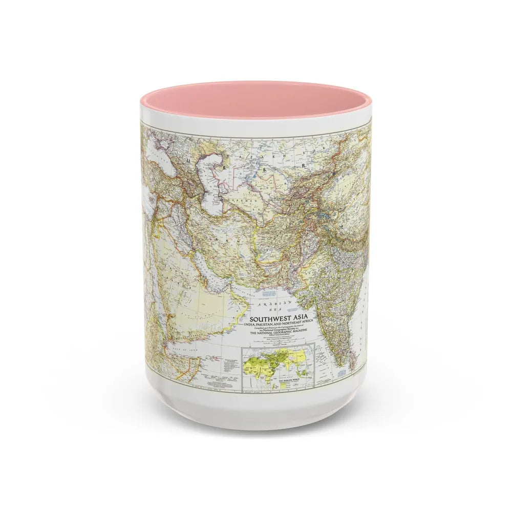 Asia - Southwest (1952) (Map) Accent Coffee Mug-15oz-Pink-Go Mug Yourself