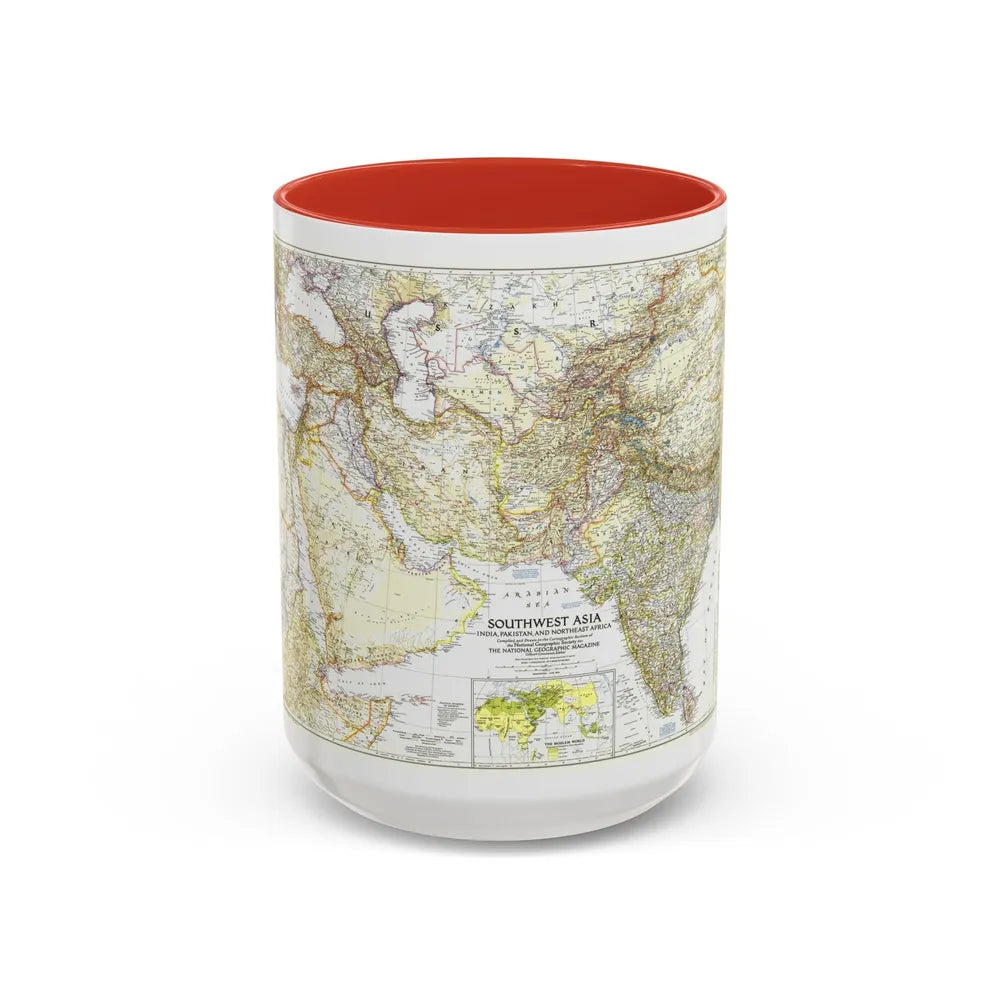 Asia - Southwest (1952) (Map) Accent Coffee Mug-15oz-Red-Go Mug Yourself