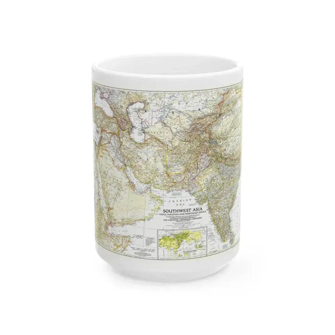 Asia - Southwest (1952) (Map) White Coffee Mug 15oz - Go Mug Yourself