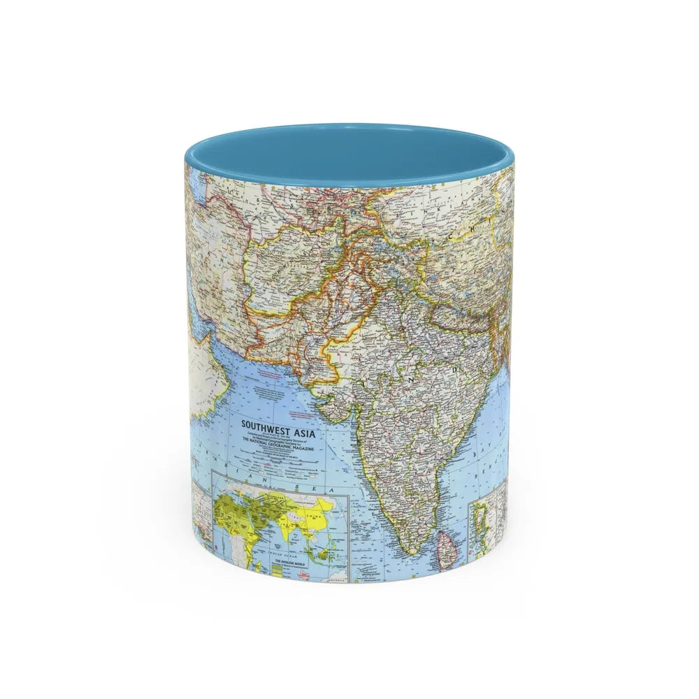 Asia - Southwest (1963) (Map) Accent Coffee Mug-11oz-Light Blue-Go Mug Yourself