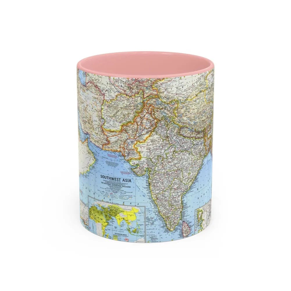 Asia - Southwest (1963) (Map) Accent Coffee Mug-11oz-Pink-Go Mug Yourself