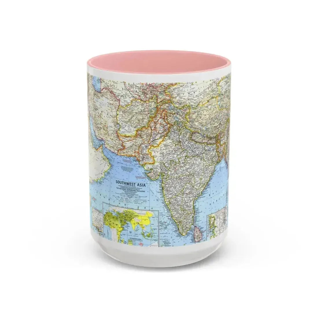 Asia - Southwest (1963) (Map) Accent Coffee Mug 15oz Pink - Go Mug Yourself