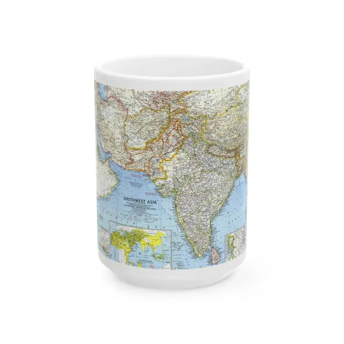 Asia - Southwest (1963) (Map) White Coffee Mug 15oz - Go Mug Yourself