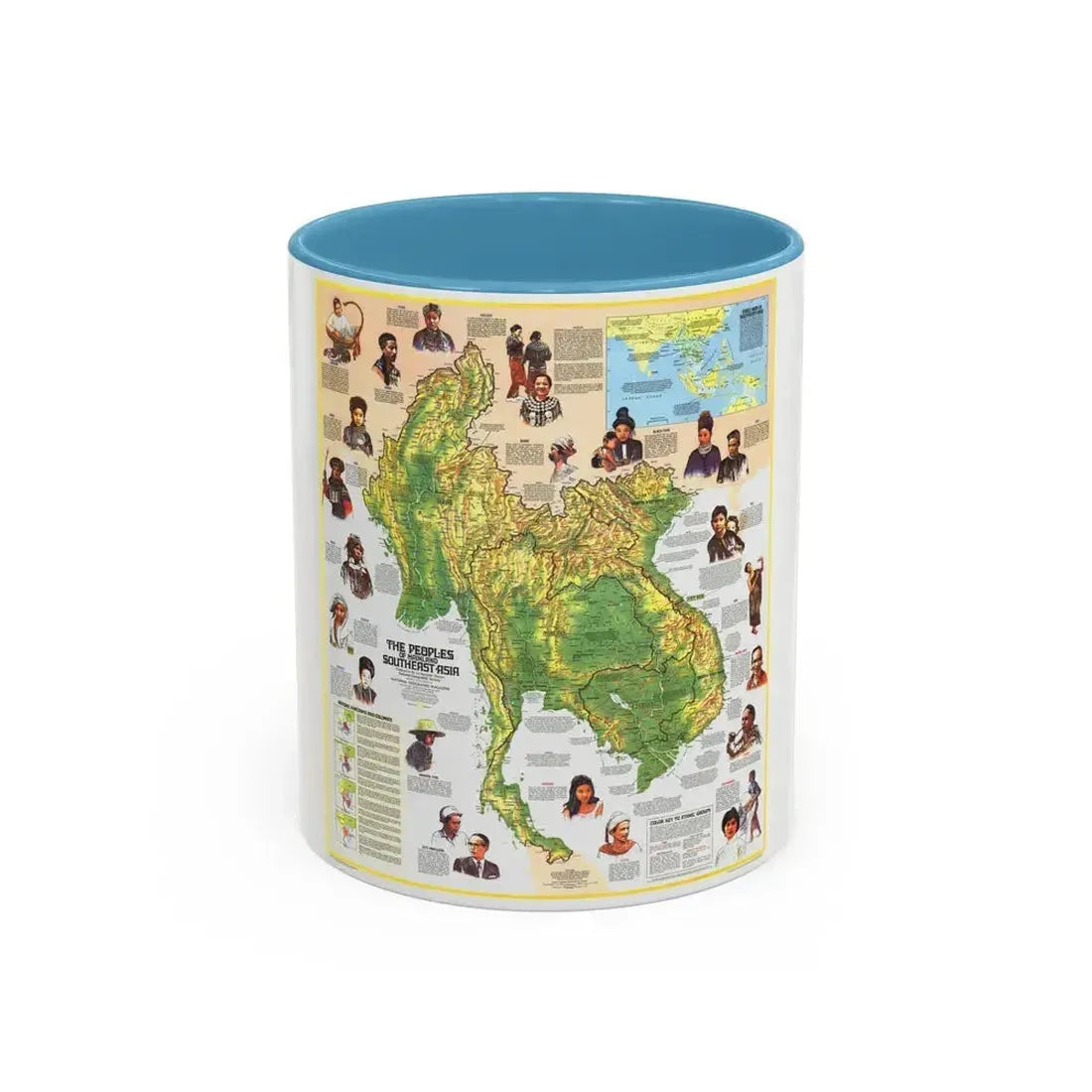 Asia - The Peoples of Mainland Southeast (1971) (Map) Accent Coffee Mug 11oz Light Blue - Go Mug Yourself