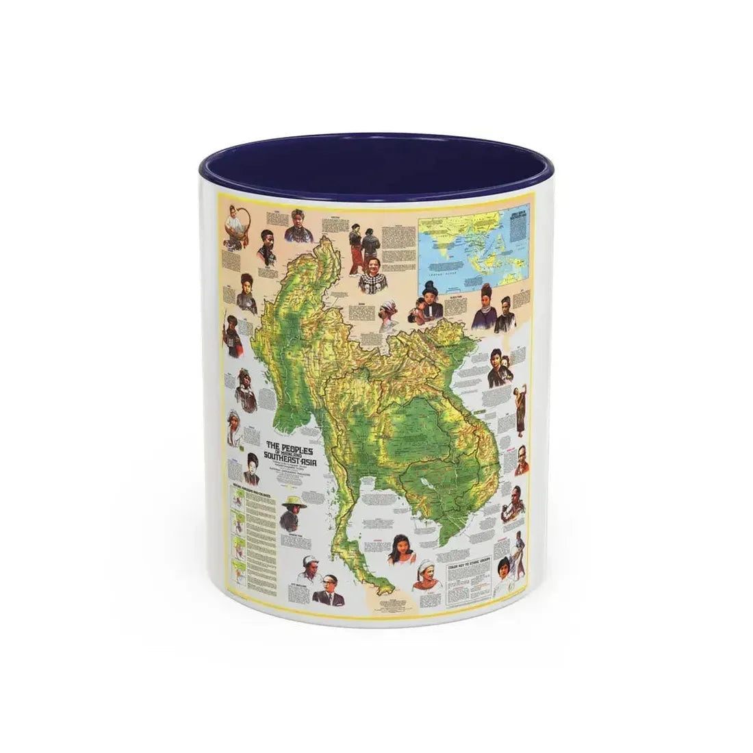Asia - The Peoples of Mainland Southeast (1971) (Map) Accent Coffee Mug 11oz Navy - Go Mug Yourself