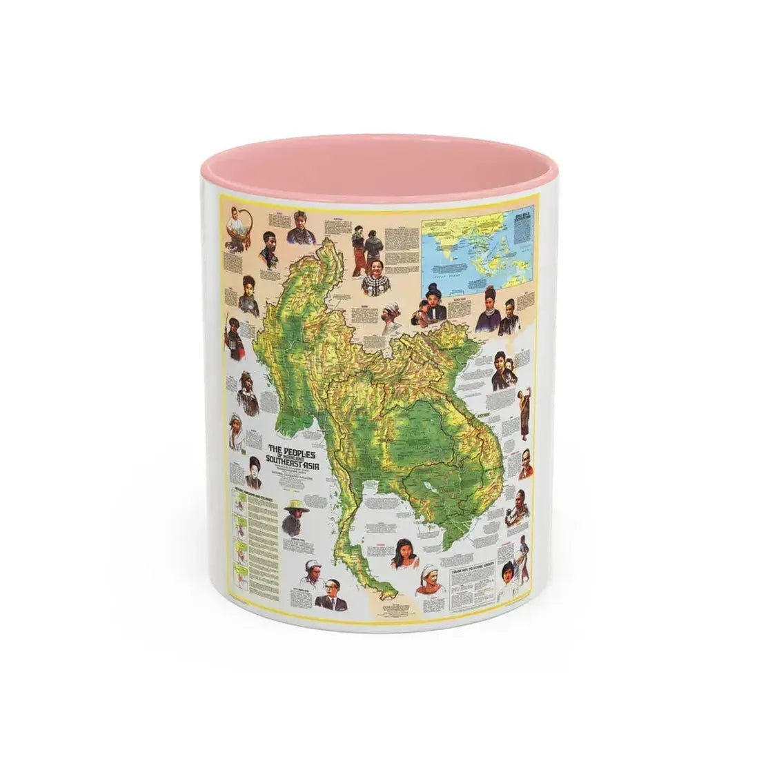 Asia - The Peoples of Mainland Southeast (1971) (Map) Accent Coffee Mug 11oz Pink - Go Mug Yourself