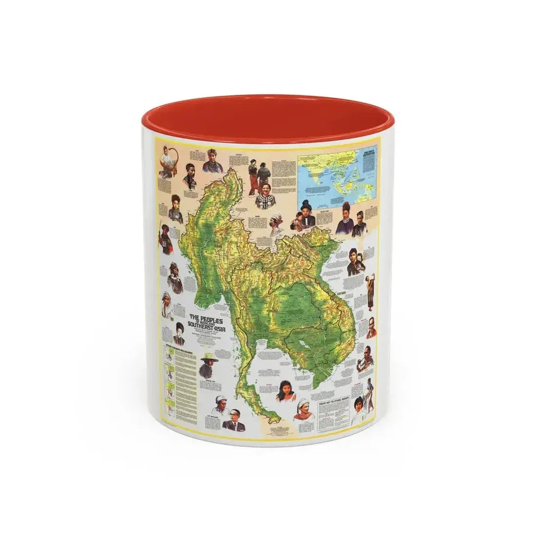 Asia - The Peoples of Mainland Southeast (1971) (Map) Accent Coffee Mug 11oz Red - Go Mug Yourself