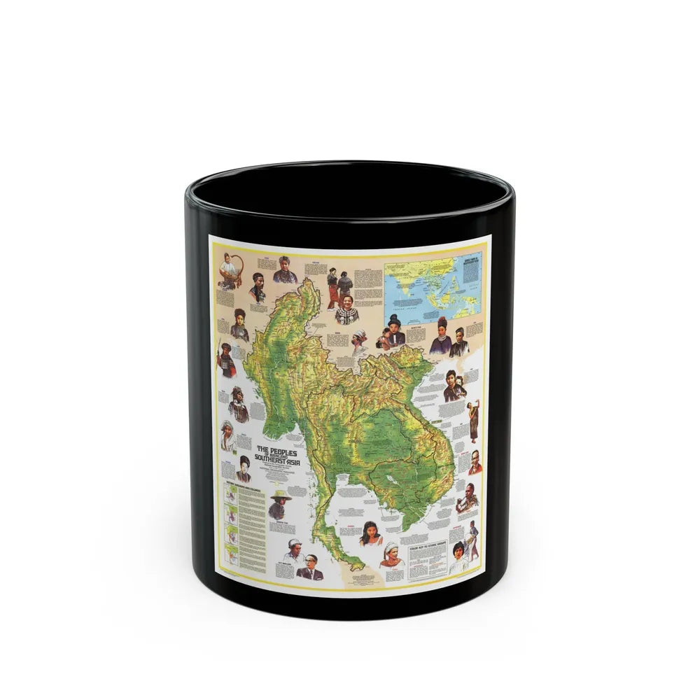 Asia - The Peoples of Mainland Southeast (1971) (Map) Black Coffee Mug-11oz-Go Mug Yourself