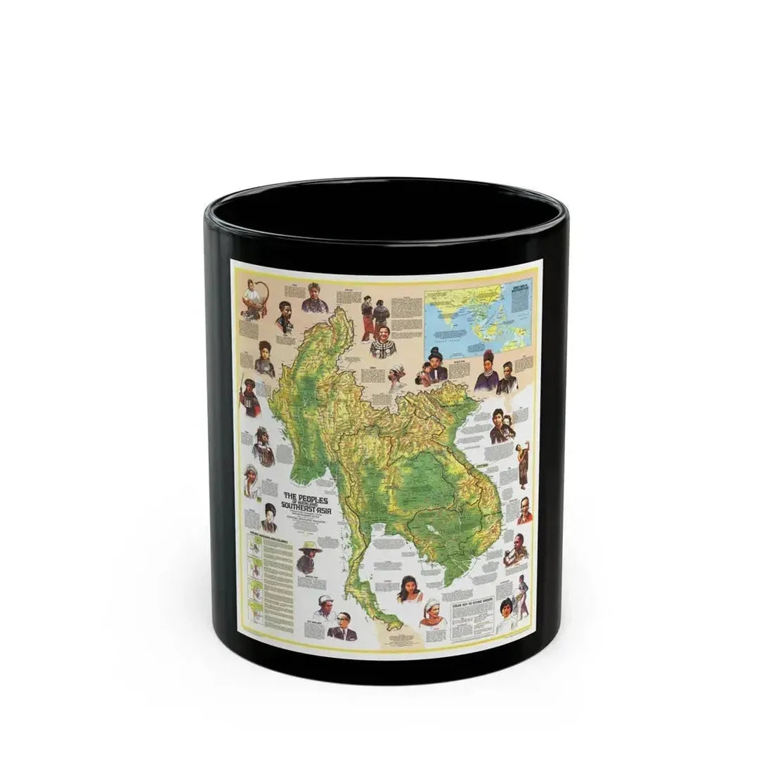 Asia - The Peoples of Mainland Southeast (1971) (Map) Black Coffee Mug 11oz - Go Mug Yourself