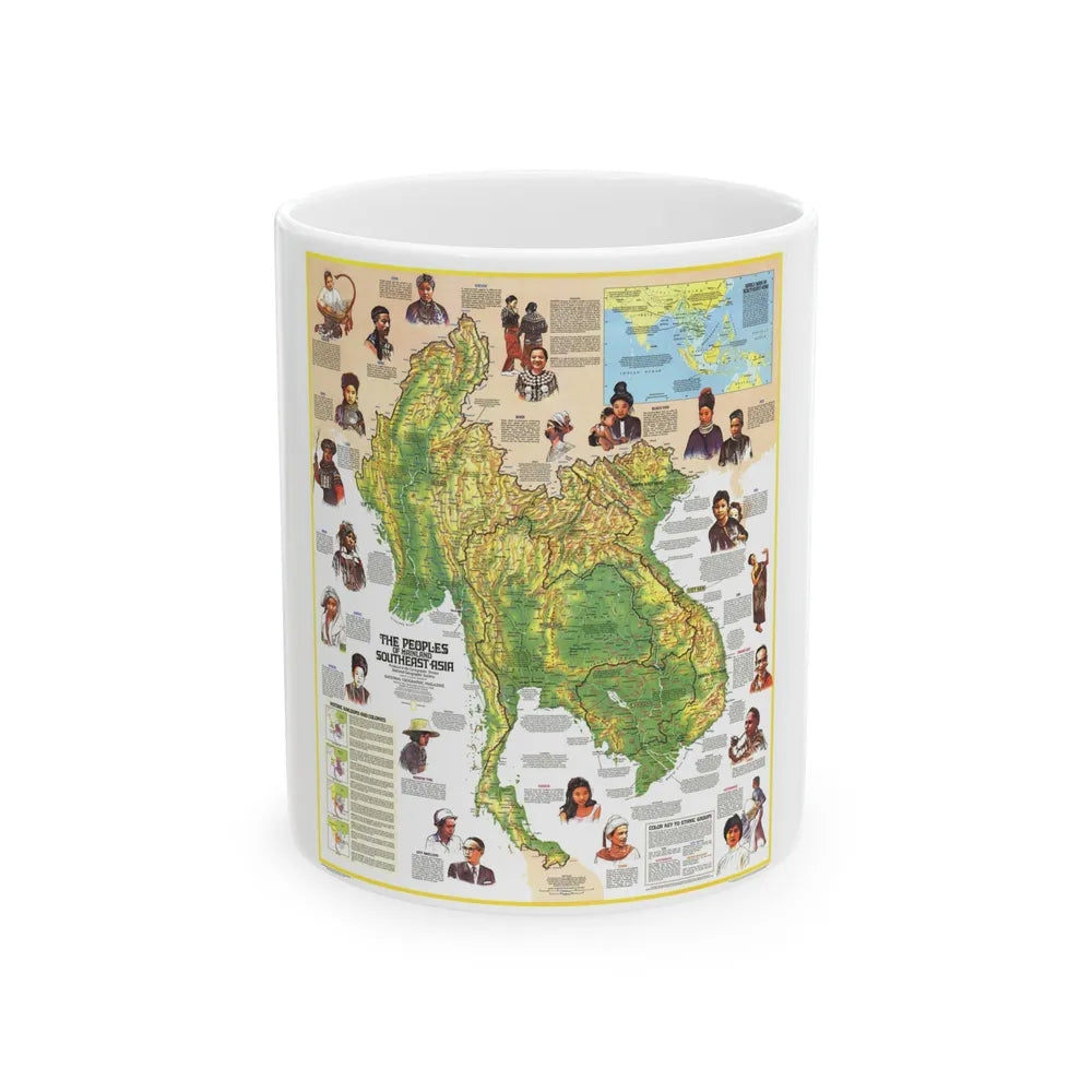 Asia - The Peoples of Mainland Southeast (1971) (Map) White Coffee Mug-11oz-Go Mug Yourself