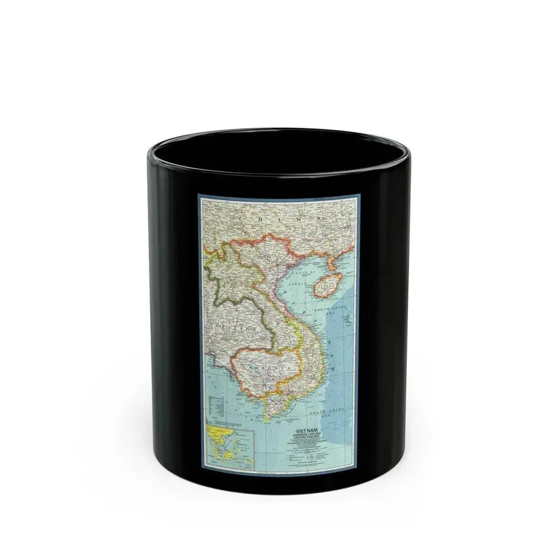 Asia - Viet Nam, Cambodia, Laos (1965) (Map) Black Coffee Mug 11oz - Go Mug Yourself