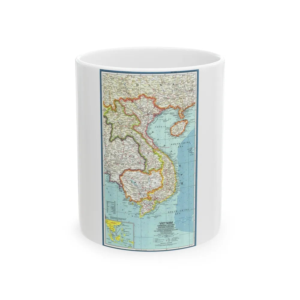 Asia - Viet Nam, Cambodia, Laos (1965) (Map) White Coffee Mug-11oz-Go Mug Yourself