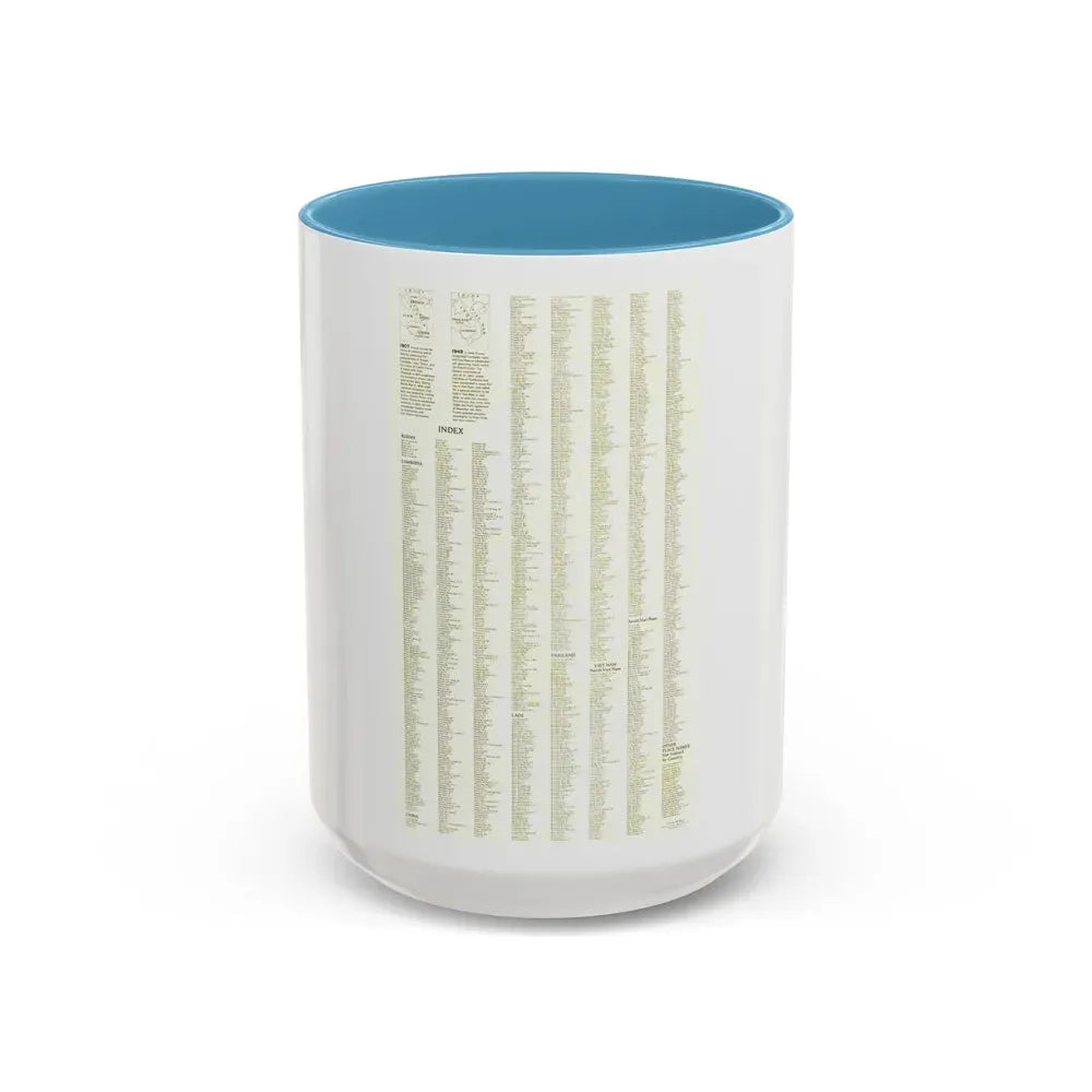 Asia - Viet Nam, Cambodia, Laos--Index (1965) (Map) Accent Coffee Mug 15oz Light Blue - Go Mug Yourself