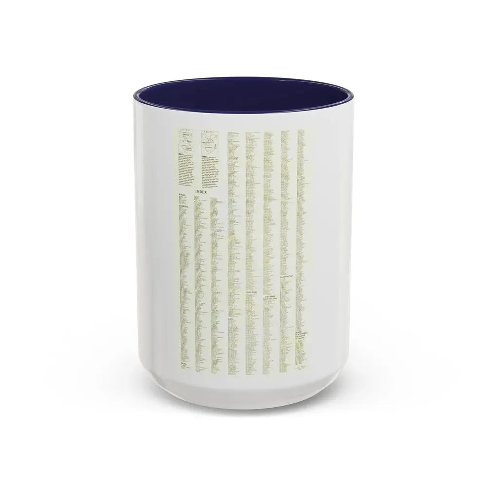 Asia - Viet Nam, Cambodia, Laos--Index (1965) (Map) Accent Coffee Mug 15oz Navy - Go Mug Yourself
