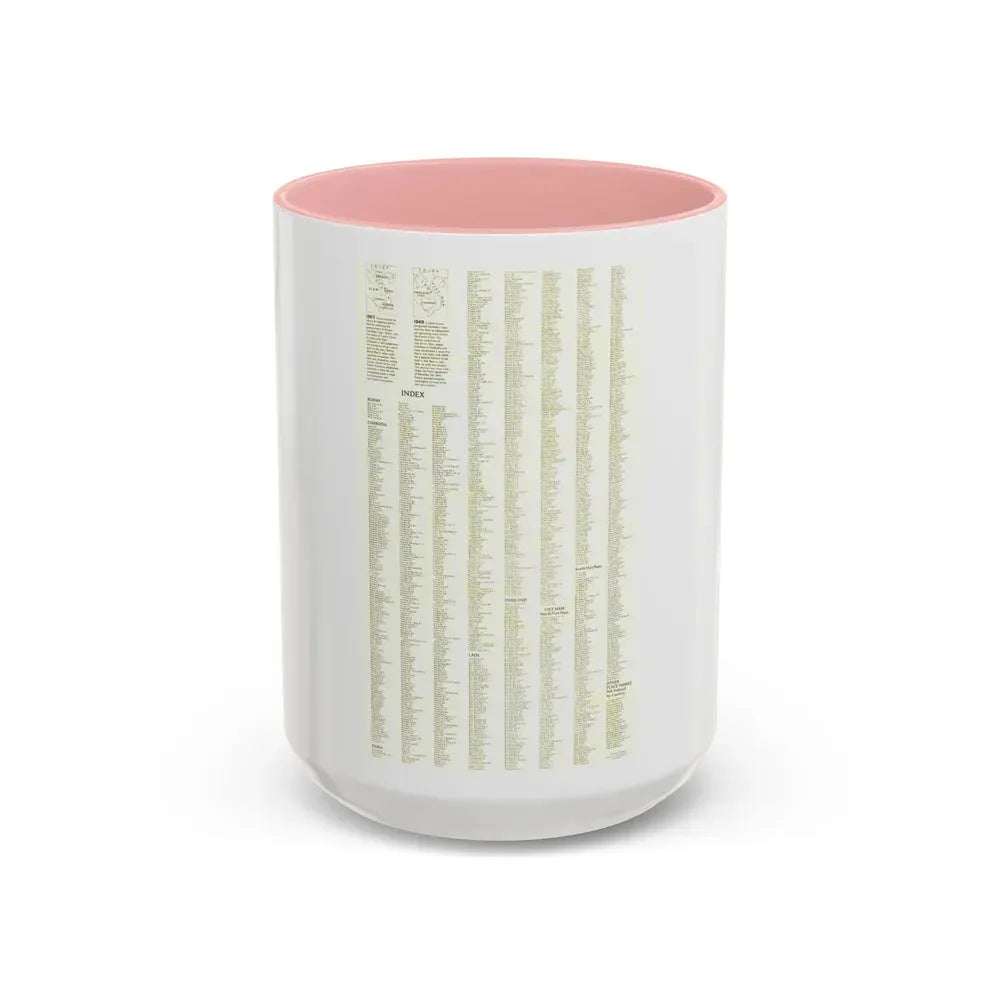 Asia - Viet Nam, Cambodia, Laos--Index (1965) (Map) Accent Coffee Mug 15oz Pink - Go Mug Yourself