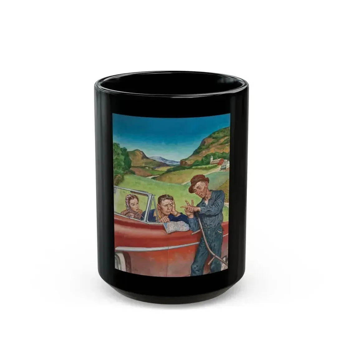 Asking for Directions, The Saturday Evening Post cover, July 9, 1955 - Black Coffee Mug 15oz - Go Mug Yourself