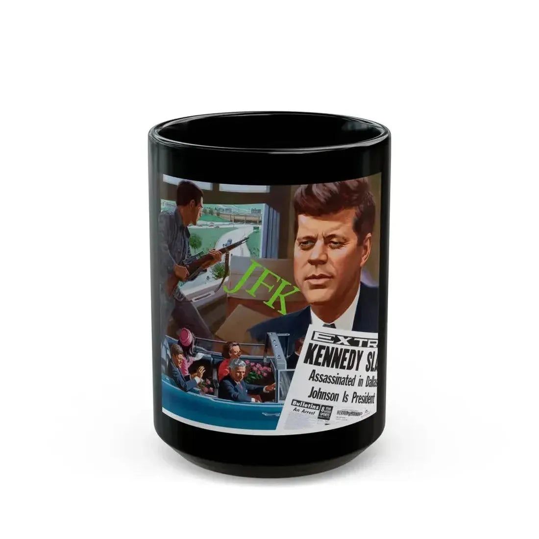 Assassination of John F. Kennedy, October 1980 - Black Coffee Mug 15oz - Go Mug Yourself