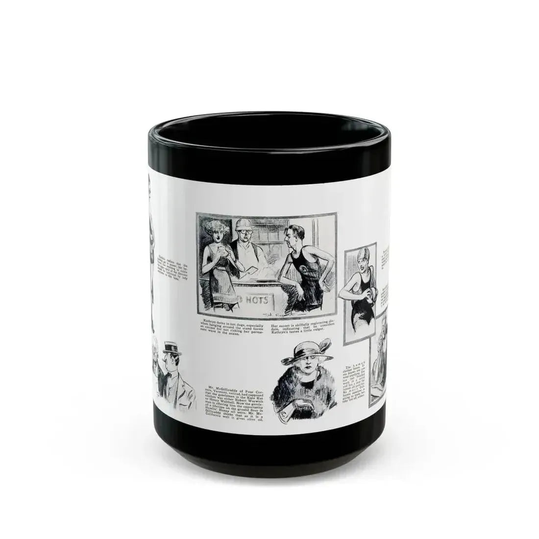 At Crystal Pier - Seen by Screenland's Artist, Screenland, August 1923 - Black Coffee Mug 15oz - Go Mug Yourself
