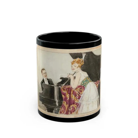 At the Piano Illustration (c. 1910s) - Black Coffee Mug 11oz - Go Mug Yourself