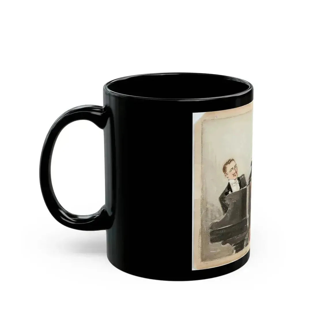 At the Piano Illustration (c. 1910s) - Black Coffee Mug - Go Mug Yourself