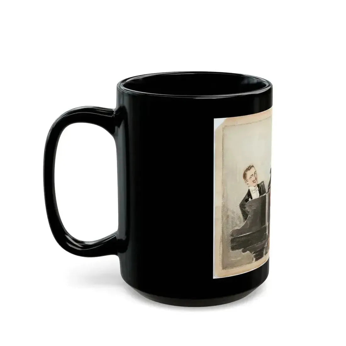 At the Piano Illustration (c. 1910s) - Black Coffee Mug - Go Mug Yourself