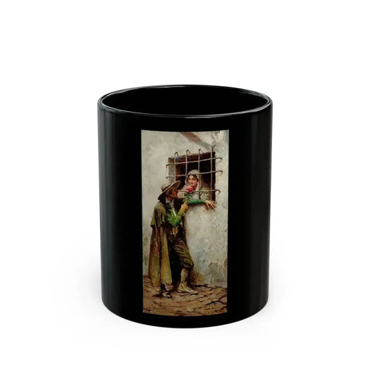 At the Window, Saturday Evening Post illustration, 1920 - Black Coffee Mug 11oz - Go Mug Yourself