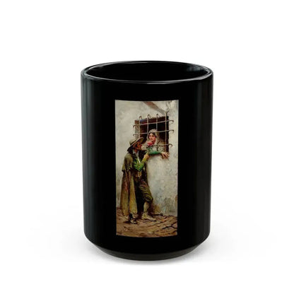 At the Window, Saturday Evening Post illustration, 1920 - Black Coffee Mug 15oz - Go Mug Yourself