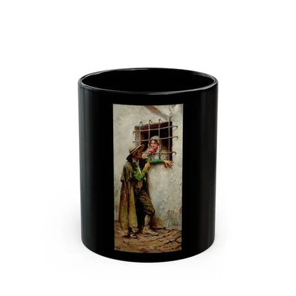 At the Window, Saturday Evening Post illustration, 1920 - Black Coffee Mug - Go Mug Yourself