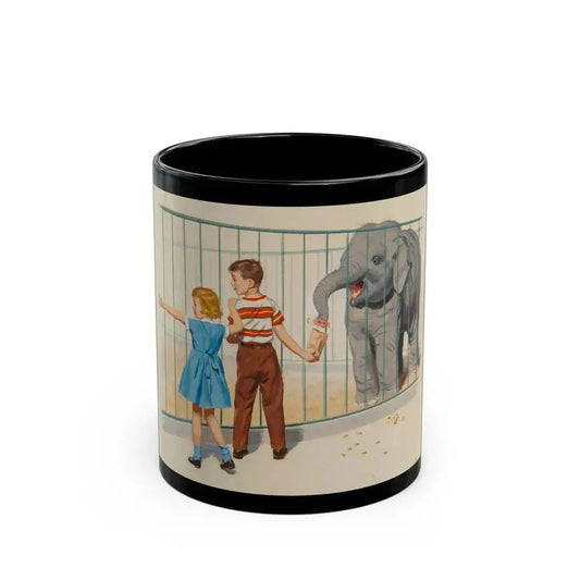 At the Zoo, Dick and Jane illustration - Black Coffee Mug 11oz - Go Mug Yourself