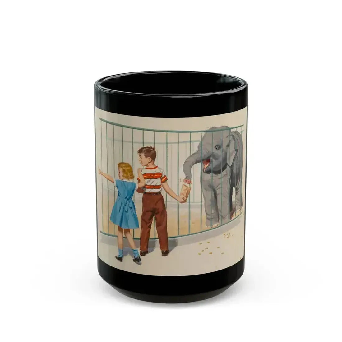 At the Zoo, Dick and Jane illustration - Black Coffee Mug 15oz - Go Mug Yourself