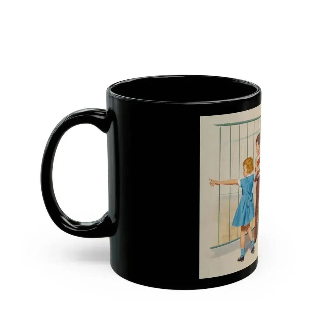 At the Zoo, Dick and Jane illustration - Black Coffee Mug - Go Mug Yourself
