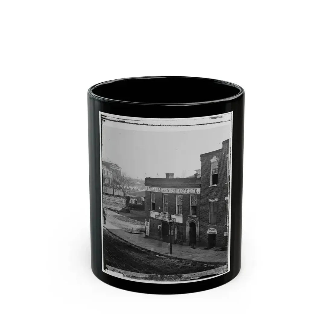 Atlanta, Ga. Atlanta Intelligencer Office By The Railroad Depot (U.S. Civil War) Black Coffee Mug 11oz - Go Mug Yourself