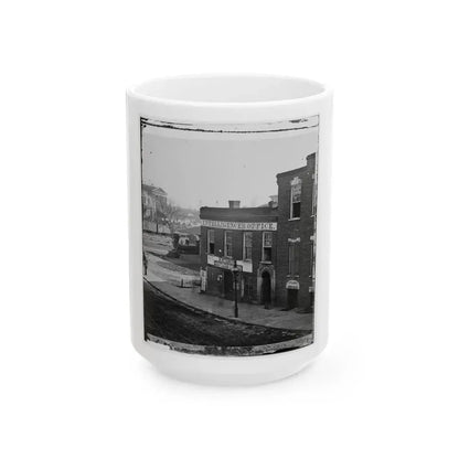 Atlanta, Ga. Atlanta Intelligencer Office By The Railroad Depot (U.S. Civil War) White Coffee Mug 15oz - Go Mug Yourself