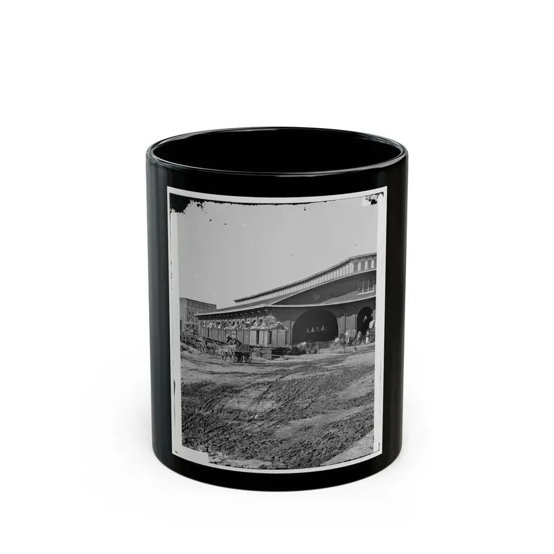 Atlanta, Ga. Boxcars With Refugees At Railroad Depot (U.S. Civil War) Black Coffee Mug 11oz - Go Mug Yourself