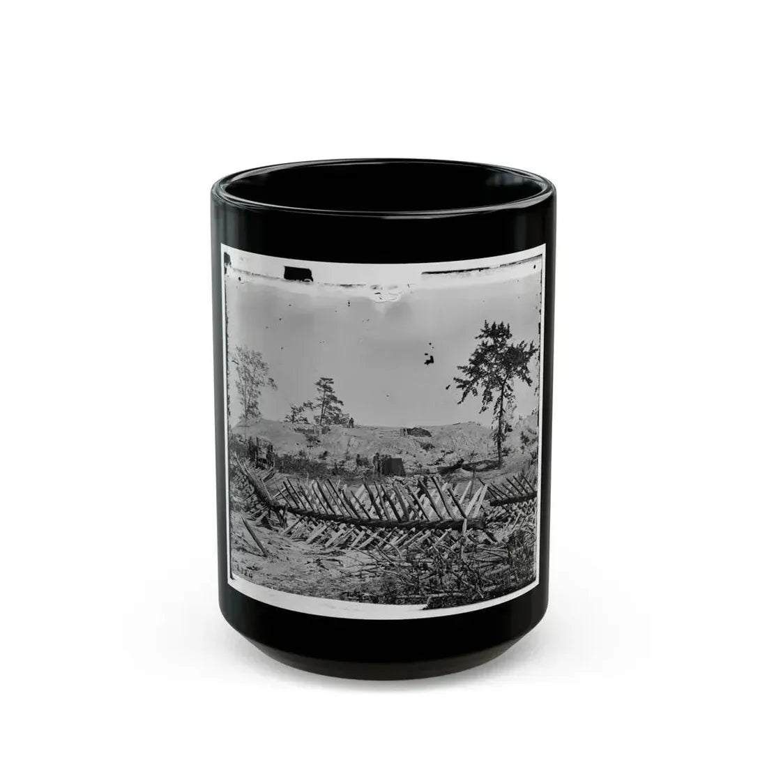 Atlanta, Ga. Chevaux-De-Frise On Marietta Street; Photographic Wagons And Darkroom Beyond (U.S. Civil War) Black Coffee Mug 15oz - Go Mug Yourself