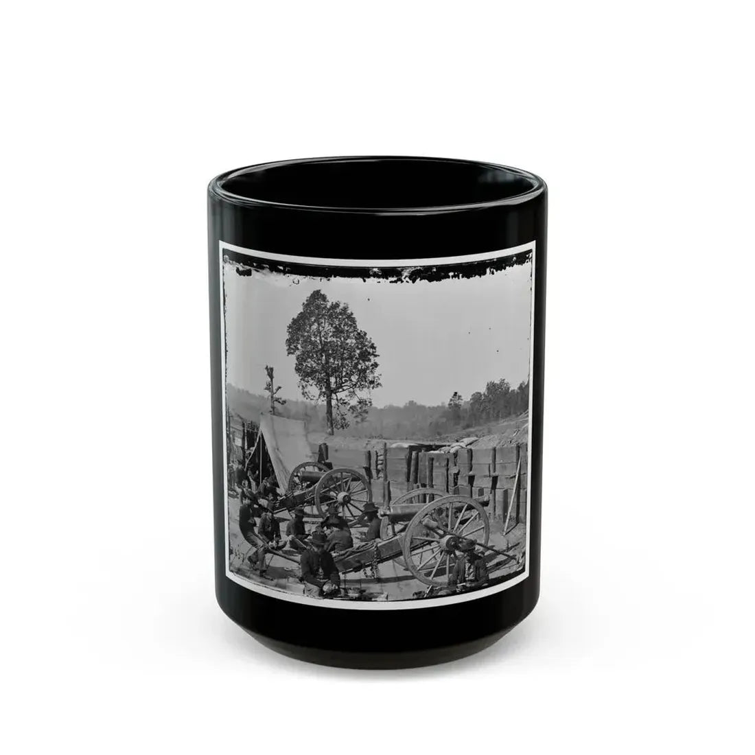 Atlanta, Ga. Federal Soldiers Relaxing By Guns Of Captured Fort (U.S. Civil War) Black Coffee Mug 15oz - Go Mug Yourself
