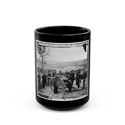 Atlanta, Ga. Gen. William T. Sherman, Leaning On Breach Of Gun, And Staff At Federal Fort No. 7 (U.S. Civil War) Black Coffee Mug 15oz - Go Mug Yourself