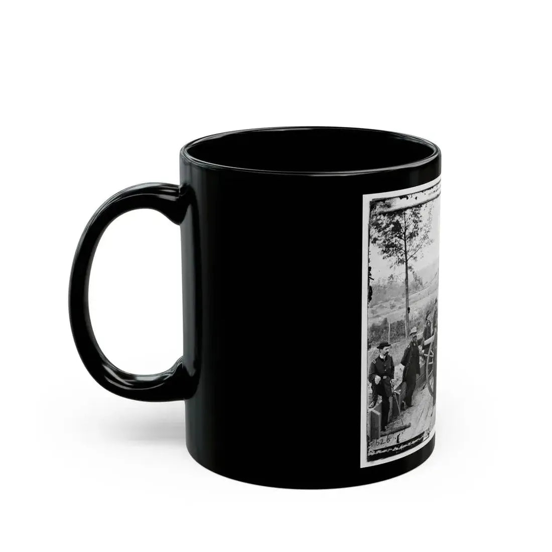 Atlanta, Ga. Gen. William T. Sherman, Leaning On Breach Of Gun, And Staff At Federal Fort No. 7 (U.S. Civil War) Black Coffee Mug - Go Mug Yourself