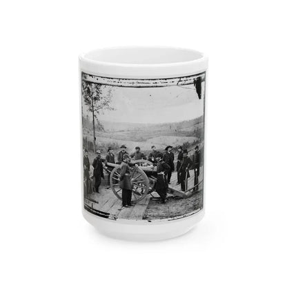 Atlanta, Ga. Gen. William T. Sherman, Leaning On Breach Of Gun, And Staff At Federal Fort No. 7 (U.S. Civil War) White Coffee Mug 15oz - Go Mug Yourself